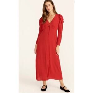 J.Crew Francesca Red Pin Polka Dot Puff Long Sleeve Drapey size 6